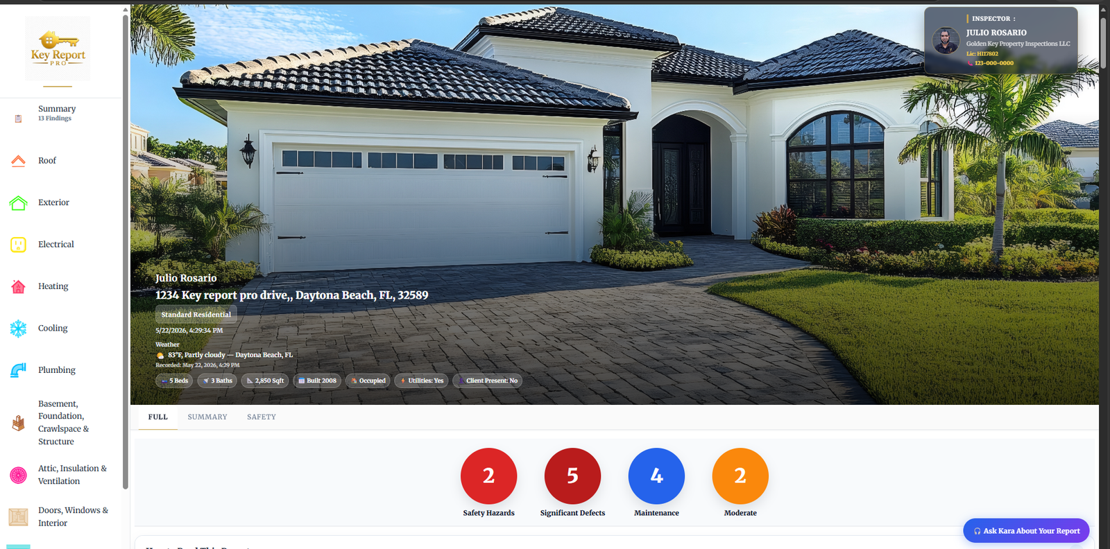 Golden Key digital inspection report preview