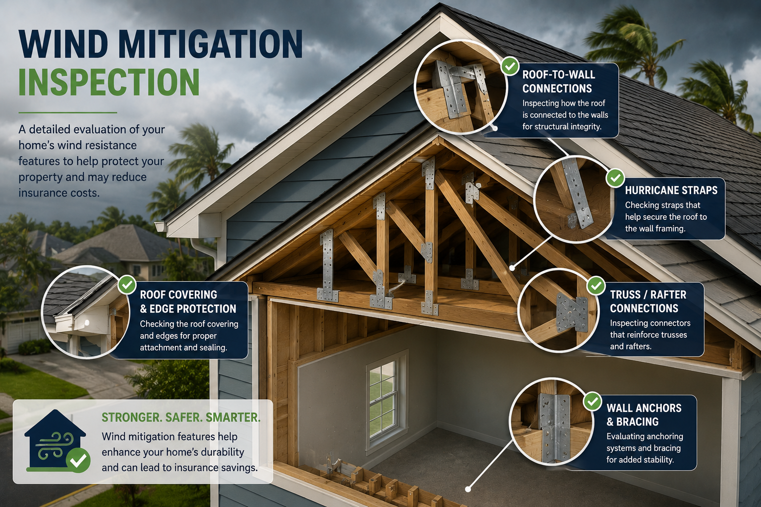 Wind mitigation inspection roof to wall connections
